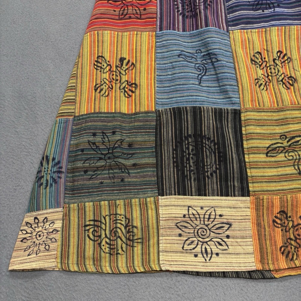 Patchwork Striped Midi Skirt Size S Boho Hippie Retro 100% Cotton Made in Nepal - Picture 11 of 13